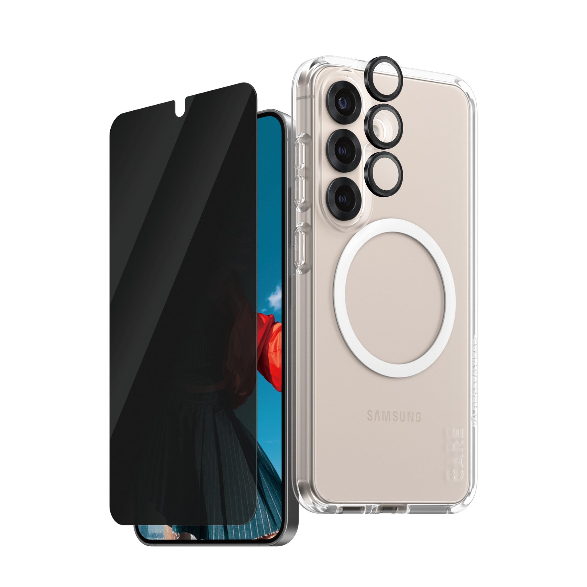 CARE by PanzerGlass® Flagship 3-in-1 Privacy Pakke Samsung Galaxy S25